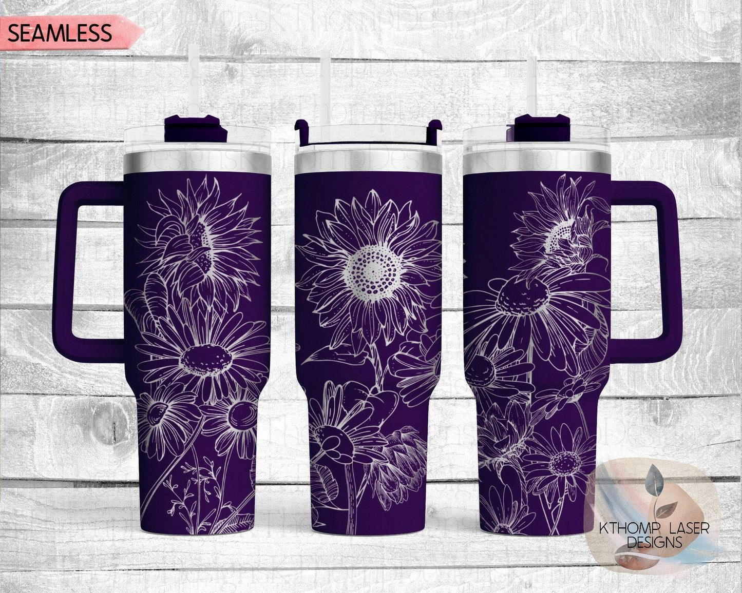 Sunflowers & Daisies Laser Engraved Full Wrap Design for 40oz Tumbler, Digital Download, SVG, Seamless Design, Tumbler Wrap For Laser Rotary