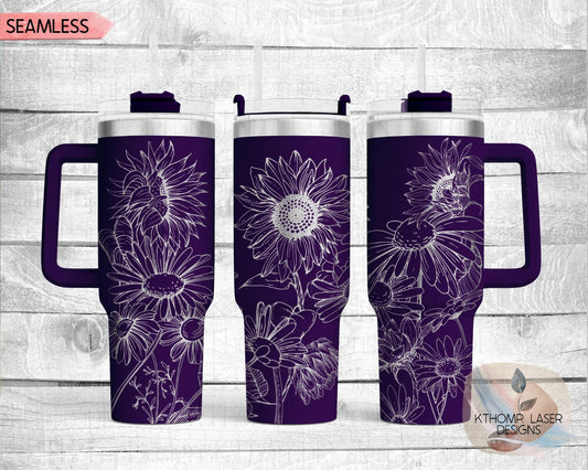 Sunflowers & Daisies Laser Engraved Full Wrap Design for 40oz Tumbler, Digital Download, SVG, Seamless Design, Tumbler Wrap For Laser Rotary