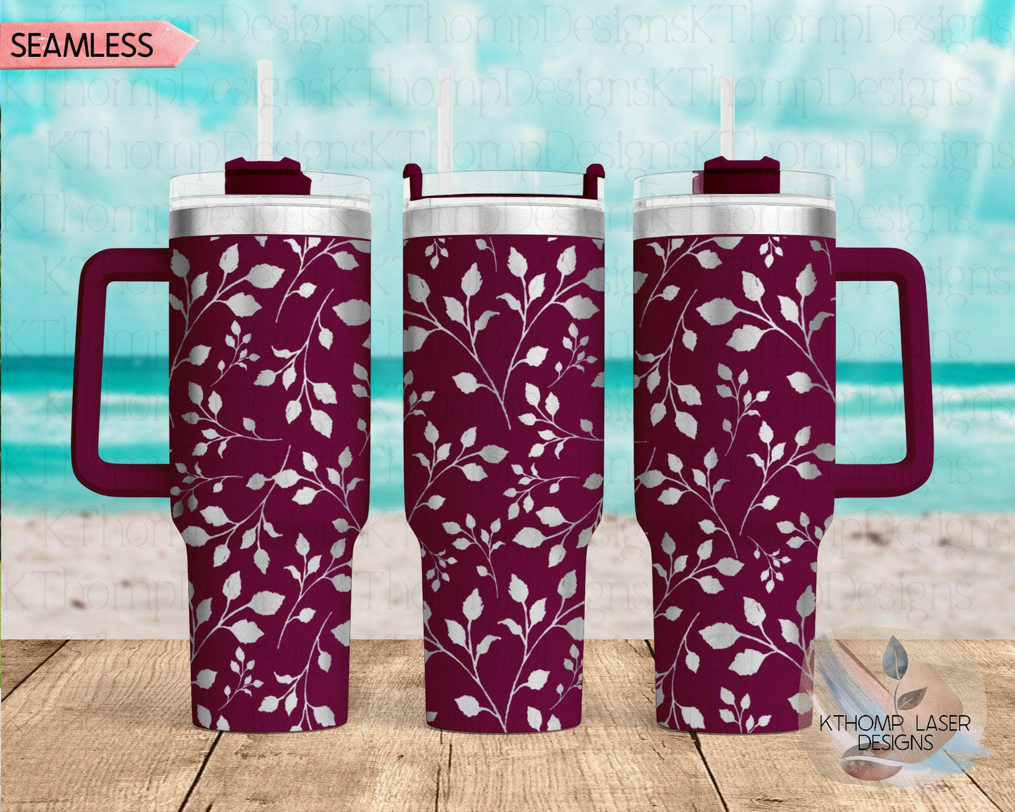 Elegant Leaves Pattern Laser Engraved Full Wrap for 40oz Tumbler, Digital Download, SVG, Seamless Design, Tumbler Wrap For Laser Rotary