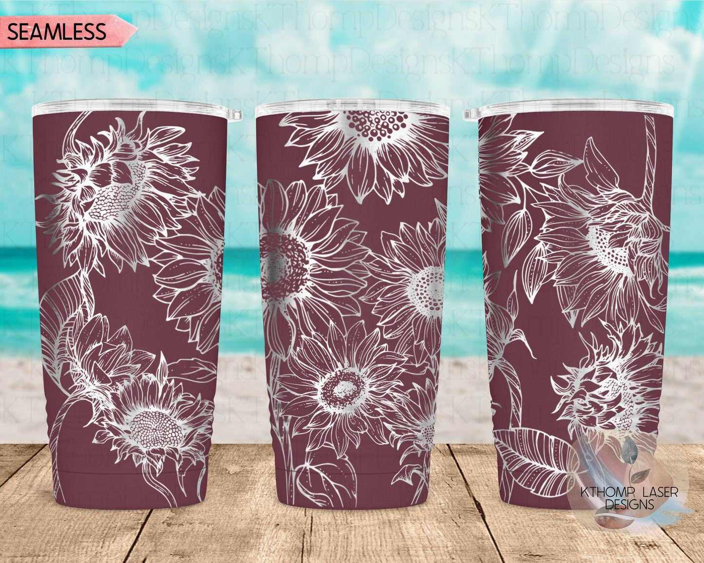 Sunflowers Laser Engraved Full Wrap Design for 20oz & 30oz Tumblers, Digital Download, SVG, Seamless Floral Design, Tumbler Wrap For Rotary