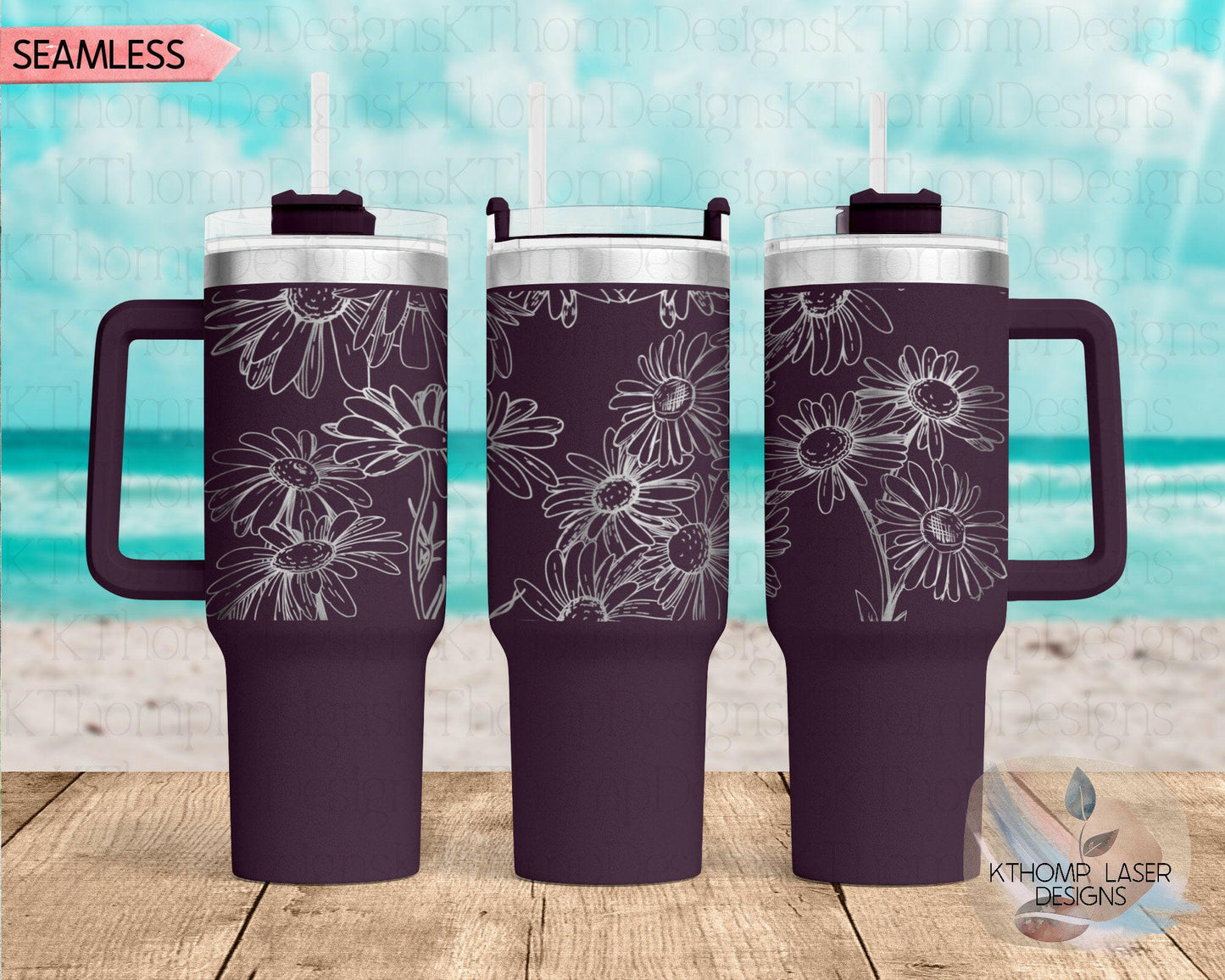 Daisies Laser Engraved TOP Wrap Design for 40oz Tumbler, Top Half, Digital Download, SVG, Seamless Design, Tumbler Wrap For Laser Rotary