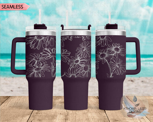 Daisies Laser Engraved TOP Wrap Design for 40oz Tumbler, Top Half, Digital Download, SVG, Seamless Design, Tumbler Wrap For Laser Rotary