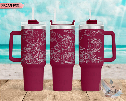 Peonies Laser Engraved TOP Wrap Design for 40oz Tumbler, Top Half, Digital Download, SVG, Seamless Design, Tumbler Wrap For Laser Rotary