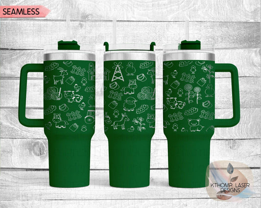 Farm Doodles Laser Engraved TOP Wrap Design for 40oz Tumbler, Digital Download, SVG, Seamless Design, Tumbler Wrap For Laser Rotary