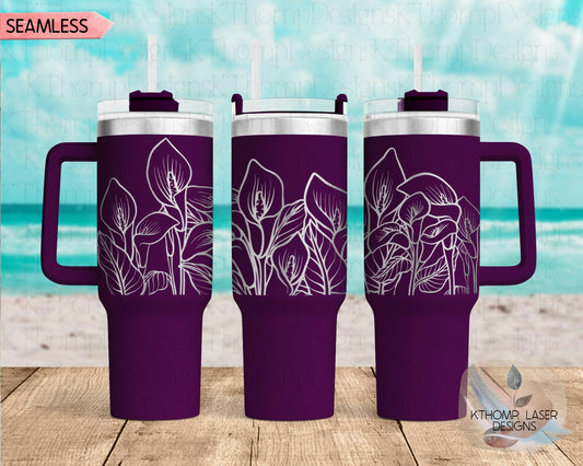 Calla Lilies Laser Engraved TOP Wrap Design for 40oz Tumbler, Top Half, Digital Download, Seamless Design, SVG For Laser Rotary