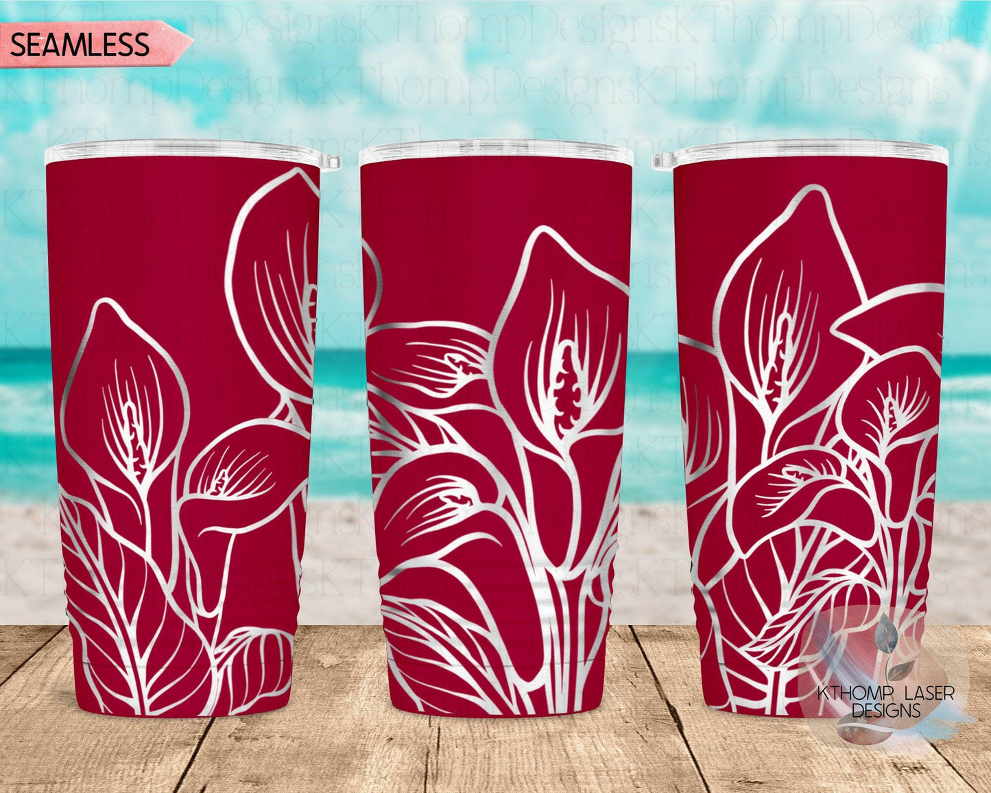 Calla Lilies Laser Engraved Full Wrap Design for 20oz & 30oz Tumblers, Digital Download, SVG, Seamless Design, Tumbler Wrap For Rotary