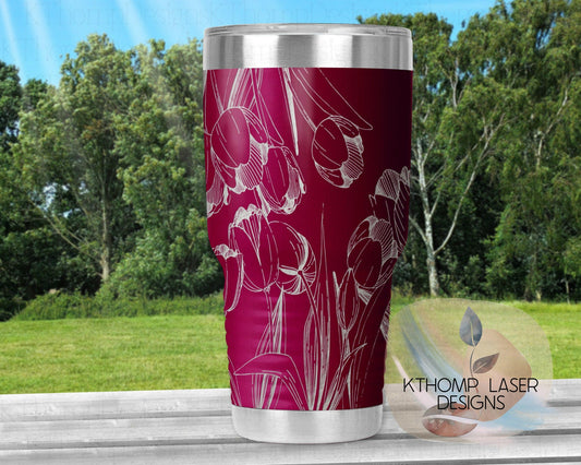 Tulips Laser Engraved Full Wrap Design for 20oz & 30oz Tumblers, Digital Download, SVG, Seamless Tulips Design, Tumbler Wrap For Rotary