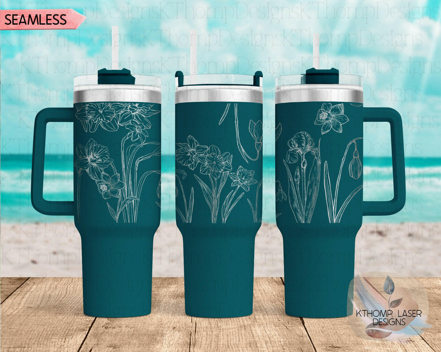 Daffodils Laser Engraved TOP Wrap Design for 40oz Tumbler, Top Half, Digital Download, Seamless Design, SVG For Laser Rotary