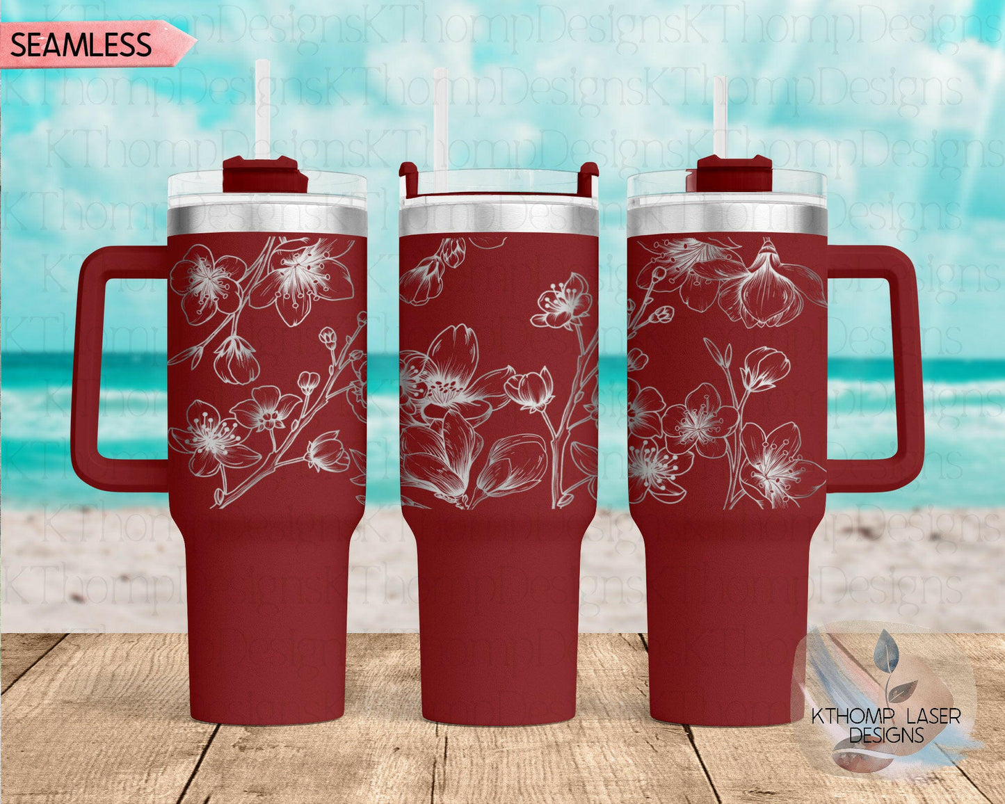 Cherry Blossoms Laser Engraved TOP Wrap Design for 40oz Tumbler, Top Half, Digital Download, Seamless Design, SVG For Laser Rotary