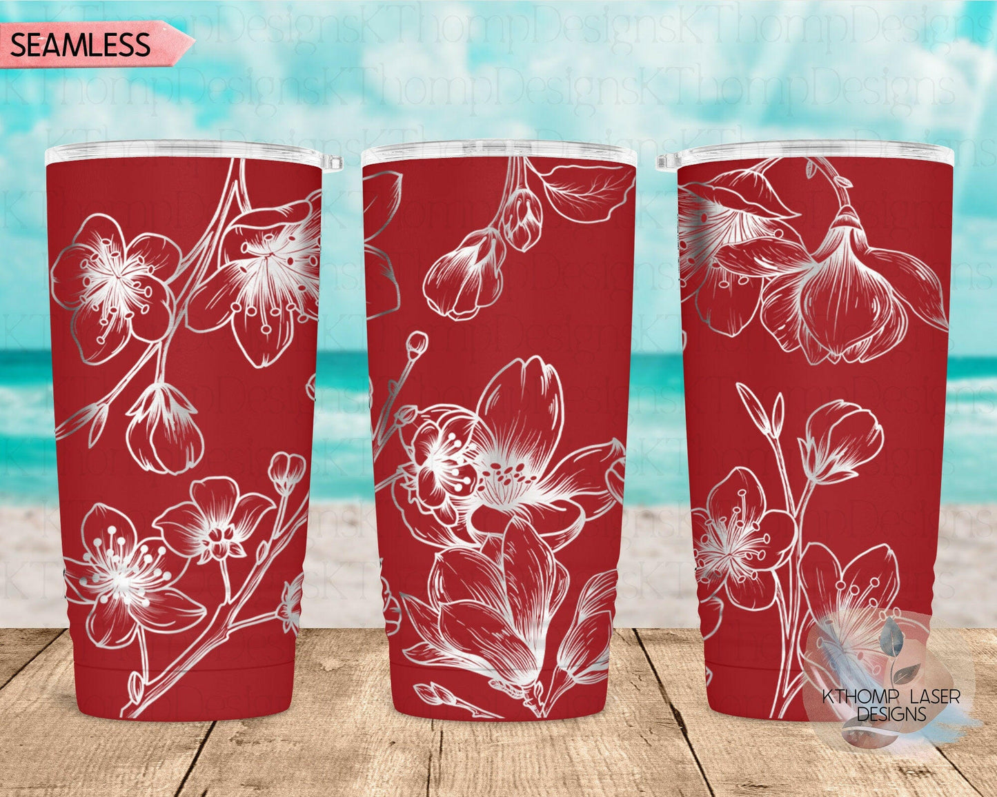 Cherry Blossoms Laser Engraved Full Wrap Design for 20oz & 30oz Tumblers, Digital Download, SVG, Seamless Design, Tumbler Wrap For Rotary