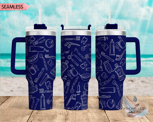 Dentist Laser Engraved Full Wrap Design for 40oz Tumbler, Digital Download, Custom Dental Tools Seamless Design, Laser Rotary SVG