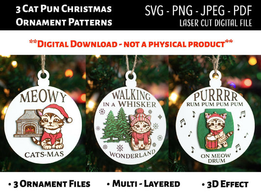 Funny Cat Pun Christmas Ornaments SVG, PNG