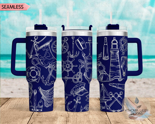 Nautical Doodles Laser Engraved Full Wrap Design for 40oz Tumbler, Digital Download, SVG, Seamless Design, Tumbler Wrap For Laser Rotary