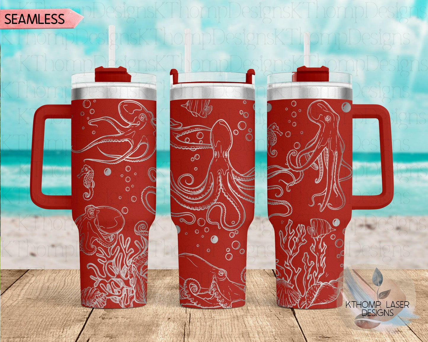 Octopus Laser Engraved Full Wrap Design for 40oz Tumbler, Digital Download, SVG, Ocean Seamless Design, Tumbler Wrap For Laser Rotary