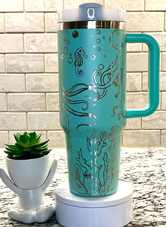 Octopus Laser Engraved Full Wrap Design for 40oz Tumbler, Digital Download, SVG, Ocean Seamless Design, Tumbler Wrap For Laser Rotary