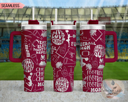 Football & Cheer Mom Laser Engraved Full Wrap Design for 40oz Tumbler, Digital Download, SVG, Seamless Design, Tumbler Wrap For Laser Rotary