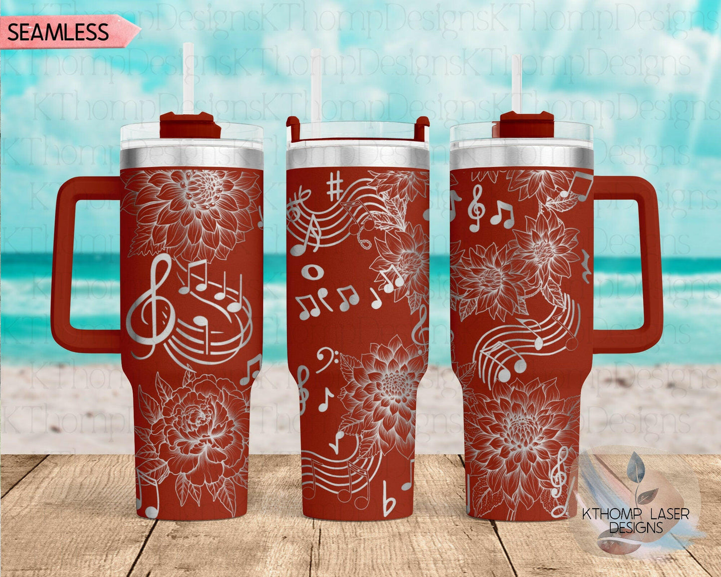 Floral Music Laser Engraved Full Wrap Design for 40oz Tumbler, Digital Download, SVG, Floral Seamless Design, Tumbler Wrap For Laser Rotary