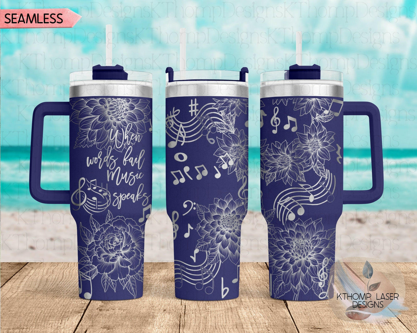 When Words Fail Music Speaks Floral Laser Engraved Full Wrap Design for 40oz Tumbler, Digital Download, SVG, Tumbler Wrap For Laser Rotary