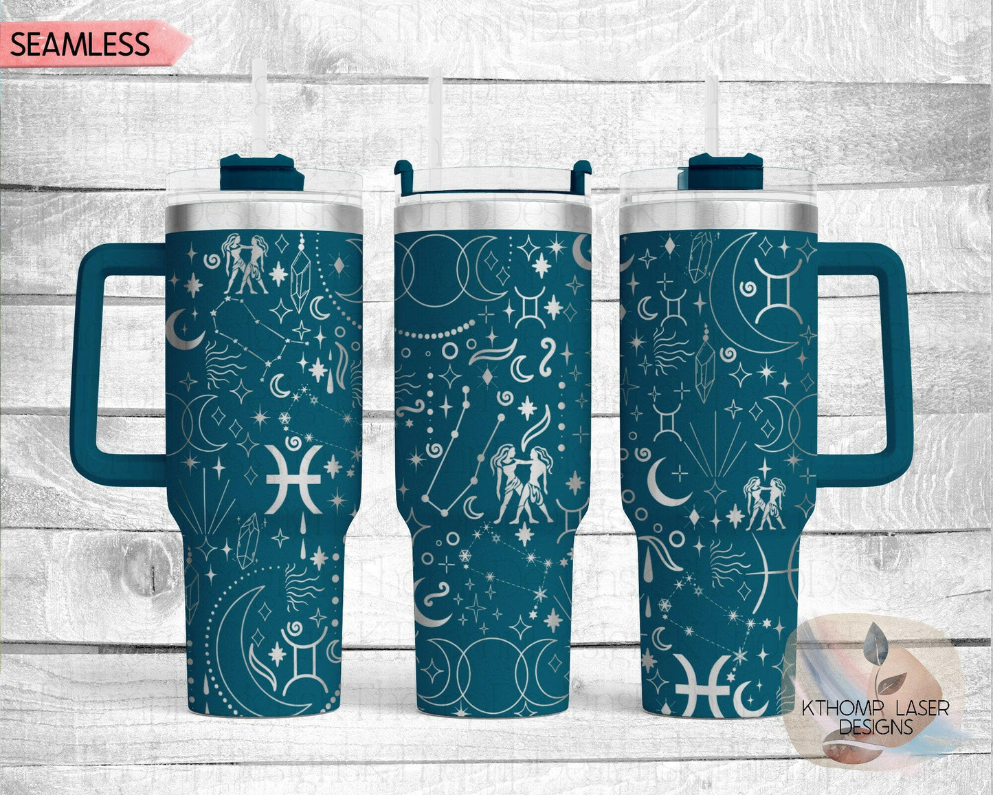 Gemini Zodiac Laser Engraved Full Wrap Design for 40oz Quencher Style Tumbler, Digital Download, Astronomy Seamless Design, Laser Rotary SVG