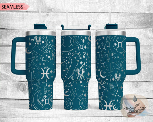 Gemini Zodiac Laser Engraved Full Wrap Design for 40oz Quencher Style Tumbler, Digital Download, Astronomy Seamless Design, Laser Rotary SVG