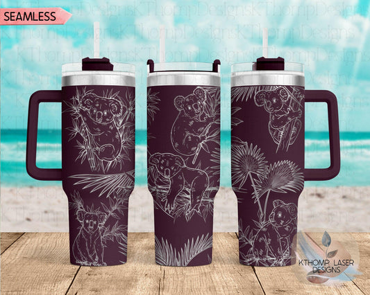 Koalas Laser Engraved Full Wrap Design for 40oz Tumbler, Digital Download, SVG, Seamless Design, Tumbler Wrap For Laser Rotary