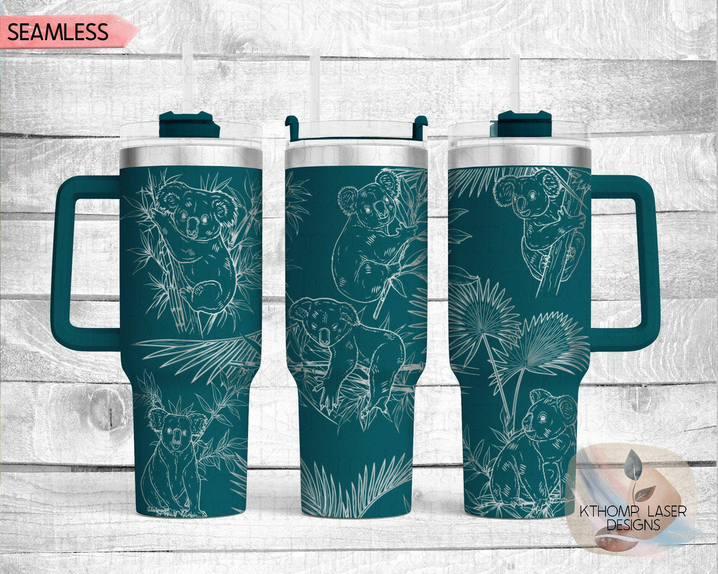 Koalas Laser Engraved Full Wrap Design for 40oz Tumbler, Digital Download, SVG, Seamless Design, Tumbler Wrap For Laser Rotary