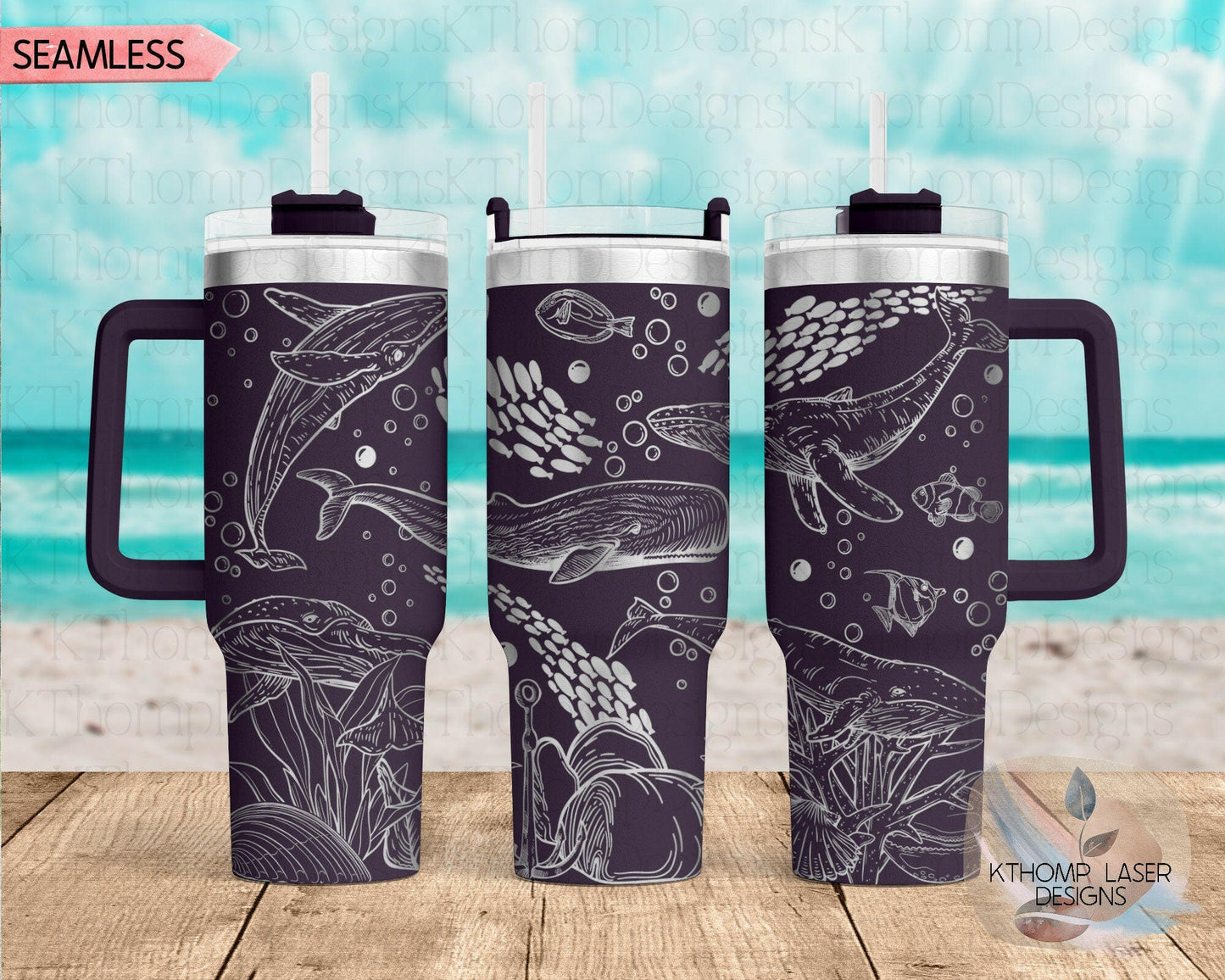 Whales Laser Engraved Full Wrap Design for 40oz Tumbler, Digital Download, SVG, Ocean Seamless Design, Tumbler Wrap For Laser Rotary