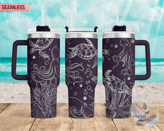 Octopus & Turtles Laser Engraved Full Wrap Design for 40oz Tumbler, Digital Download, SVG, Seamless Design, Tumbler Wrap For Laser Rotary