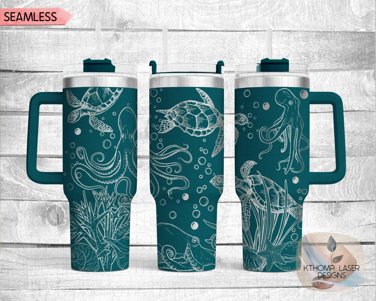 Octopus & Turtles Laser Engraved Full Wrap Design for 40oz Tumbler, Digital Download, SVG, Seamless Design, Tumbler Wrap For Laser Rotary