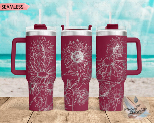 Sunflowers & Daisies Laser Engraved Full Wrap Design for 40oz Tumbler, Digital Download, SVG, Seamless Design, Tumbler Wrap For Laser Rotary