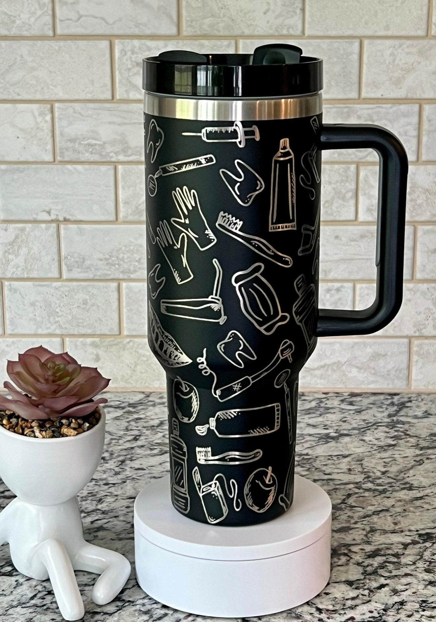 Dentist Laser Engraved Full Wrap Design for 40oz Tumbler, Digital Download, Custom Dental Tools Seamless Design, Laser Rotary SVG