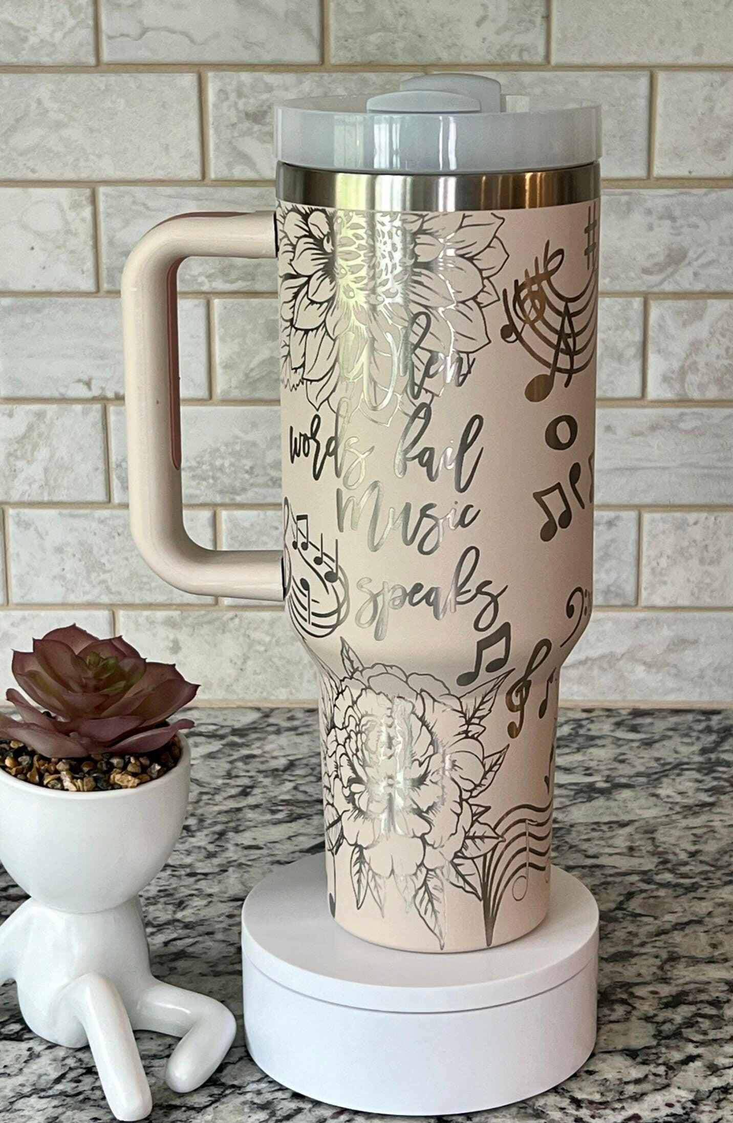 When Words Fail Music Speaks Floral Laser Engraved Full Wrap Design for 40oz Tumbler, Digital Download, SVG, Tumbler Wrap For Laser Rotary