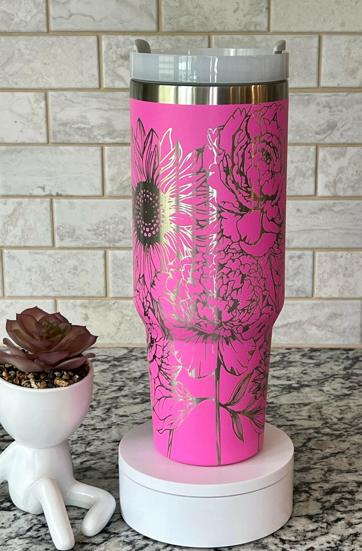 Peonies & Sunflowers Laser Engraved Full Wrap Design for 40oz Tumbler, Digital Download, SVG, Seamless Design, Tumbler Wrap For Laser Rotary