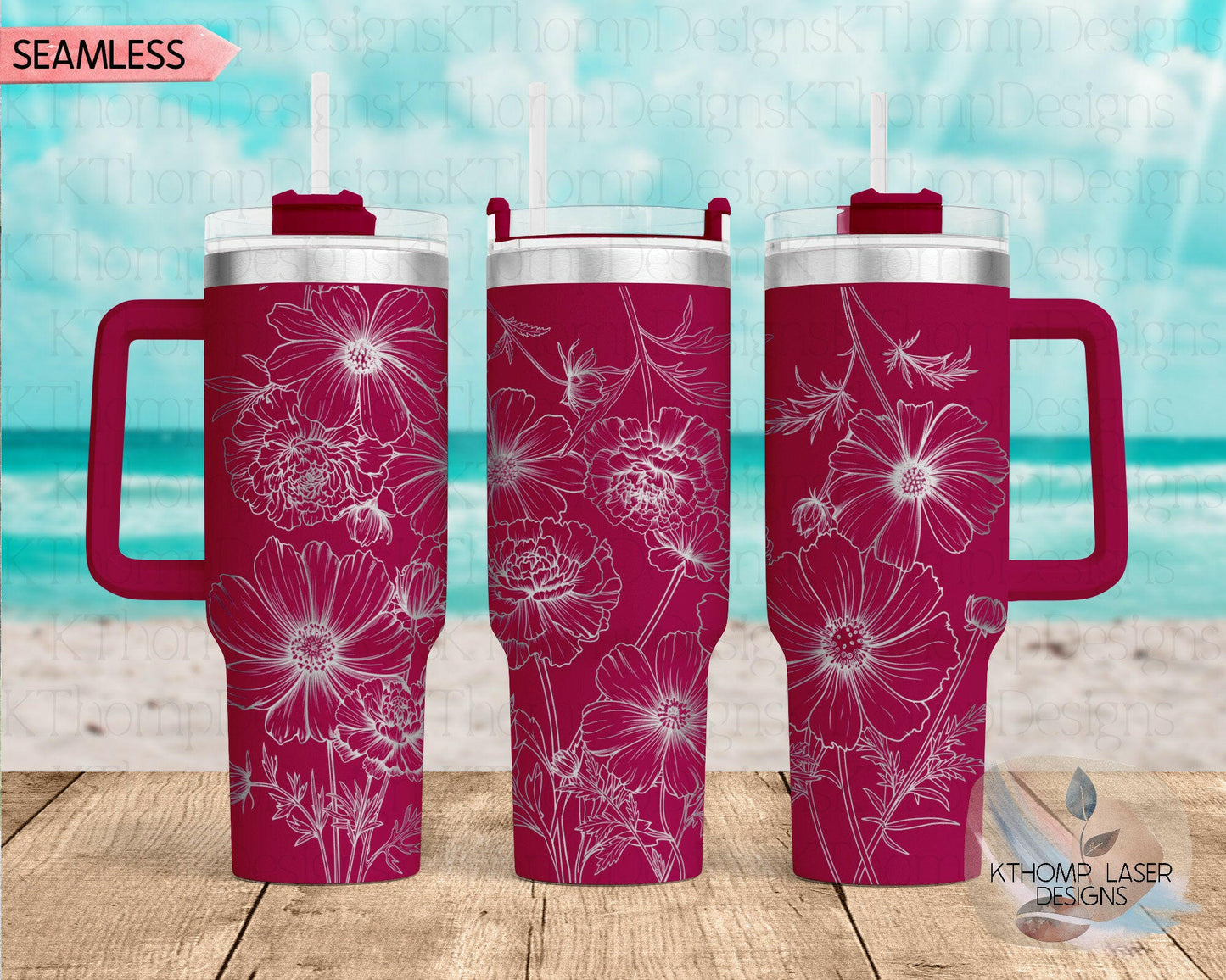 Marigolds & Cosmos Laser Engraved Full Wrap Design for 40oz Tumbler, Digital Download, SVG, Seamless Design, Tumbler Wrap For Laser Rotary