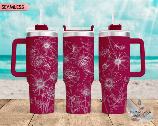 Marigolds & Cosmos Laser Engraved Full Wrap Design for 40oz Tumbler, Digital Download, SVG, Seamless Design, Tumbler Wrap For Laser Rotary