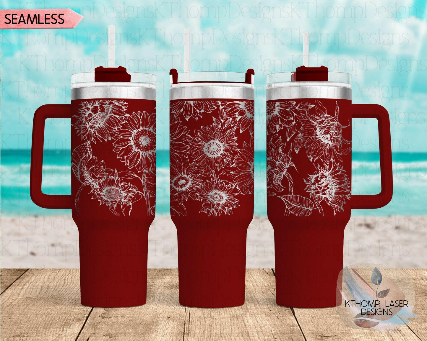 Sunflowers Laser Engraved TOP Wrap Design for 40oz Tumbler, Top Half, Digital Download, SVG, Seamless Design, Tumbler Wrap For Laser Rotary