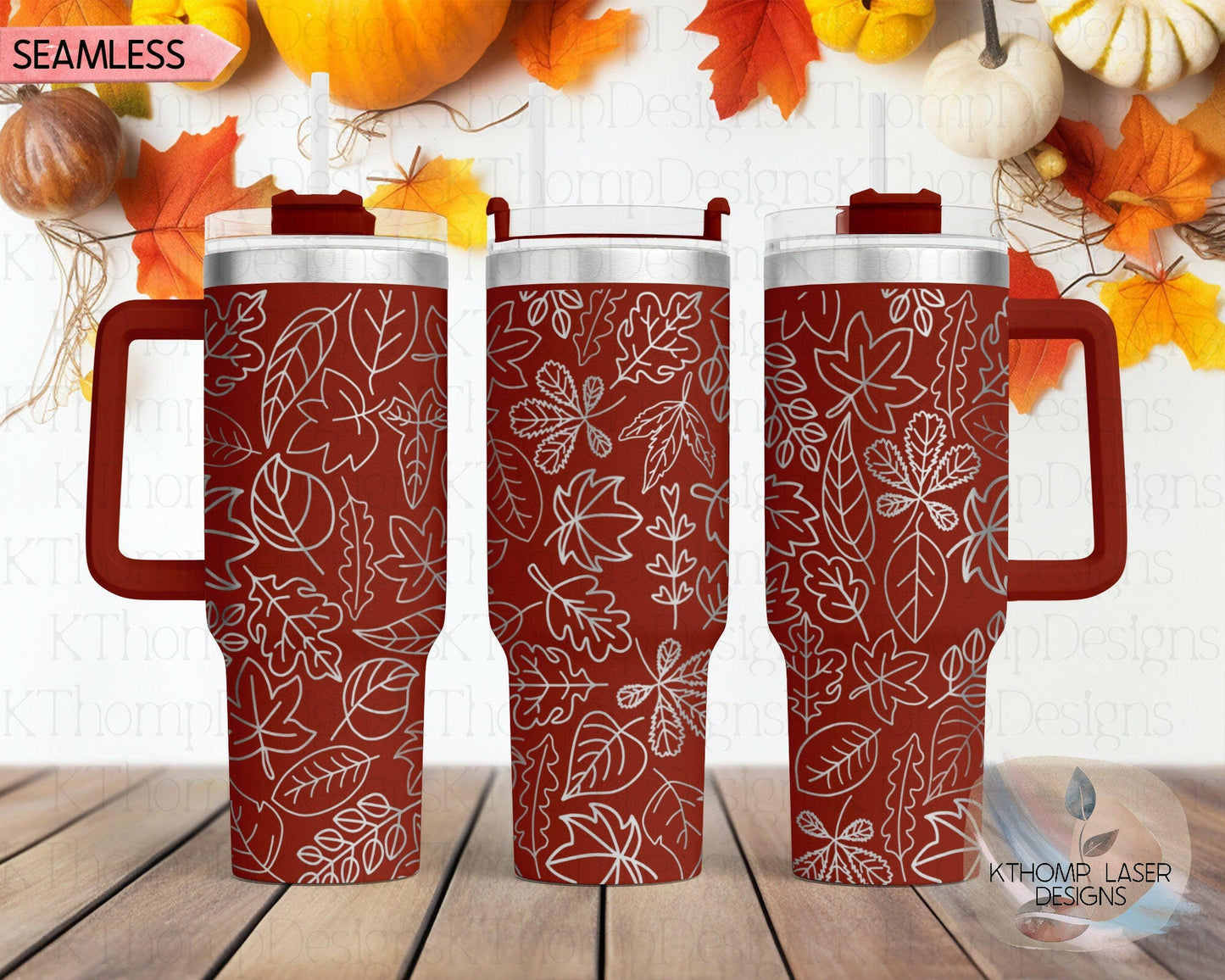 Fall Leaves Doodles Laser Engraved Full Wrap Design for 40oz Tumbler, Digital Download, Seamless Design, SVG Wrap For Laser Rotary