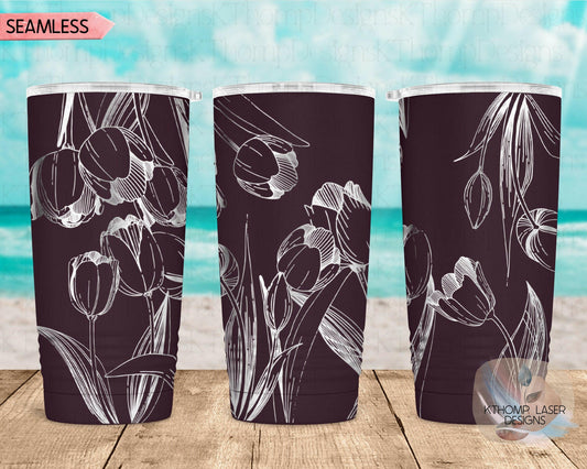 Tulips Laser Engraved Full Wrap Design for 20oz & 30oz Tumblers, Digital Download, SVG, Seamless Tulips Design, Tumbler Wrap For Rotary