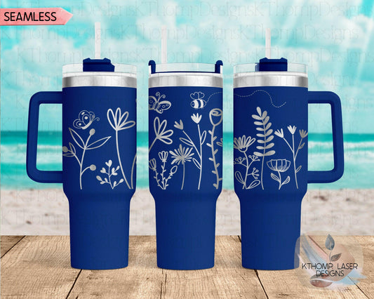 Floral Garden Laser Engraved TOP Wrap Design for 40oz Tumbler, Top Half, Digital Download, Seamless Design, SVG For Laser Rotary