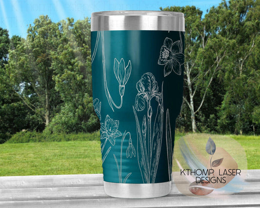 Daffodils Laser Engraved Full Wrap Design for 20oz & 30oz Tumblers, Digital Download, SVG, Seamless Design, Tumbler Wrap For Rotary