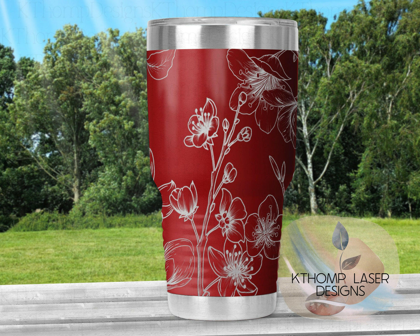 Cherry Blossoms Laser Engraved Full Wrap Design for 20oz & 30oz Tumblers, Digital Download, SVG, Seamless Design, Tumbler Wrap For Rotary