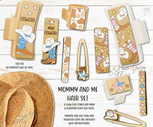 Mommy and Me Cowgirl Hair Clips SVG File, Cowgirl Hair Clips Laser SVG, Cowgirl Clips Laser File, Cowgirl Barrette Svg, Farm Hair Clip Laser