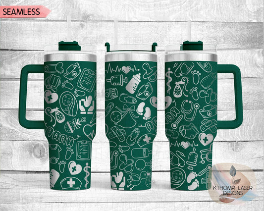 OB Nurse Medical Doodles Laser Engraved Full Wrap for 40oz Tumbler, Digital Download, SVG, Seamless Design, Tumbler Wrap For Laser Rotary