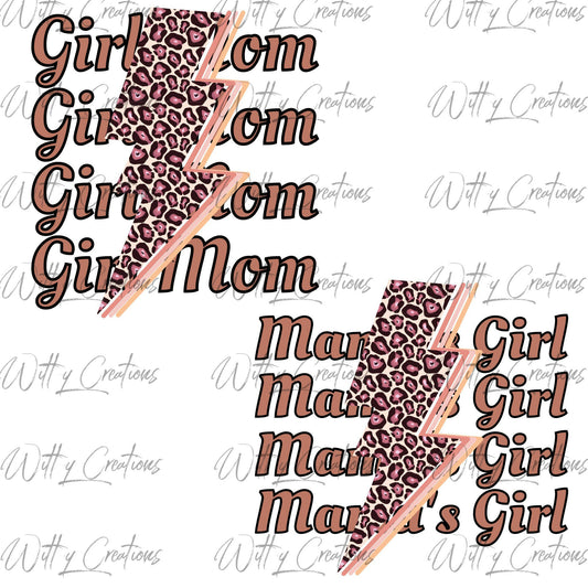 Leopard Print Lightening Bolt Girl Mom, Mama's Girl Matching PNG Digital Download