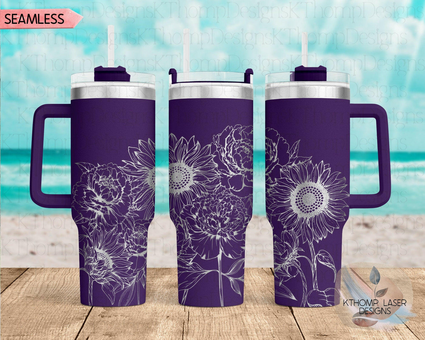 Peonies & Sunflowers Laser Engraved Full Wrap Design for 40oz Tumbler, Digital Download, SVG, Seamless Design, Tumbler Wrap For Laser Rotary