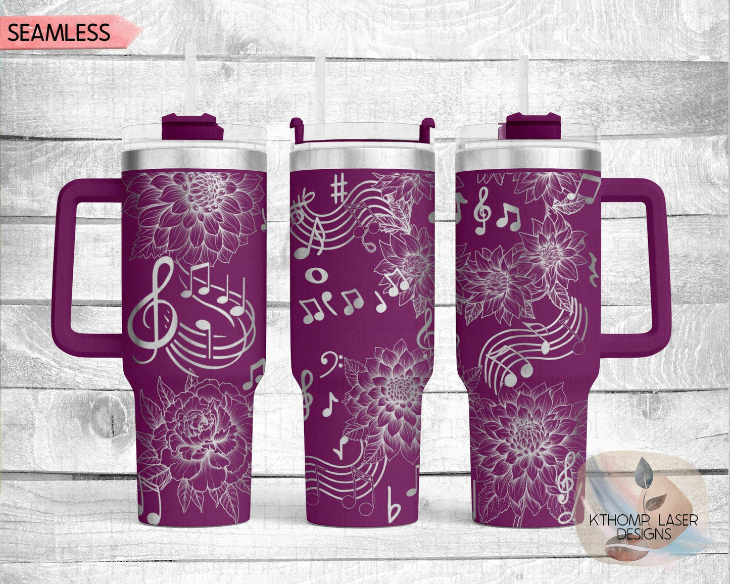 Floral Music Laser Engraved Full Wrap Design for 40oz Tumbler, Digital Download, SVG, Floral Seamless Design, Tumbler Wrap For Laser Rotary