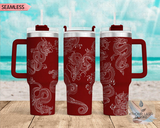 Dragons Laser Engraved Full Wrap Design for 40oz Tumbler, Digital Download, SVG, Fantasy Seamless Design, Tumbler Wrap For Laser Rotary