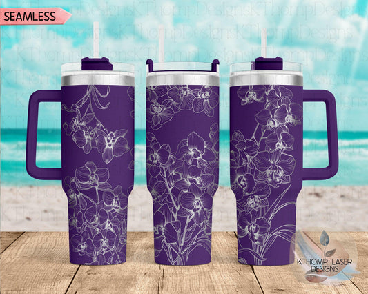 Orchids Laser Engraved Full Wrap Design for 40oz Tumbler, Digital Download, SVG, Seamless Floral Design, Tumbler Wrap For Laser Rotary