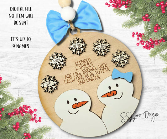 Blended Family Christmas Ornament SVG file, Blended Family Snowman Christmas Ornament File, Family Ornament  Svg File, Blended Blessed