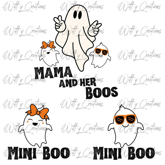 Adorable Mama and Her Boos PNG Digital Download-Family Halloween Clipart-Instant Printable Art-Cute MotherandChildren Ghosts-DIY Decorations